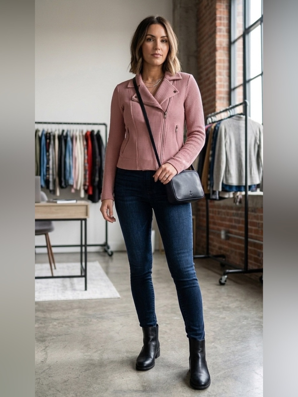 Torrid Asymmetrical Waffle Knit Moto Jacket Women's Pink Full-Zip Long Sleeve L